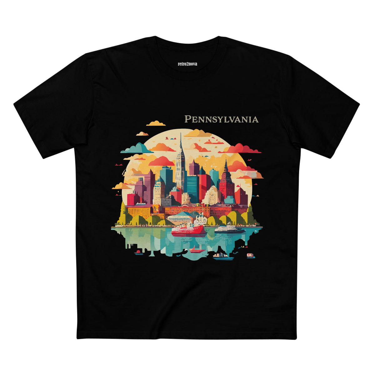 Pennsylvania Skyline tee | Cityscape illustration, river reflection