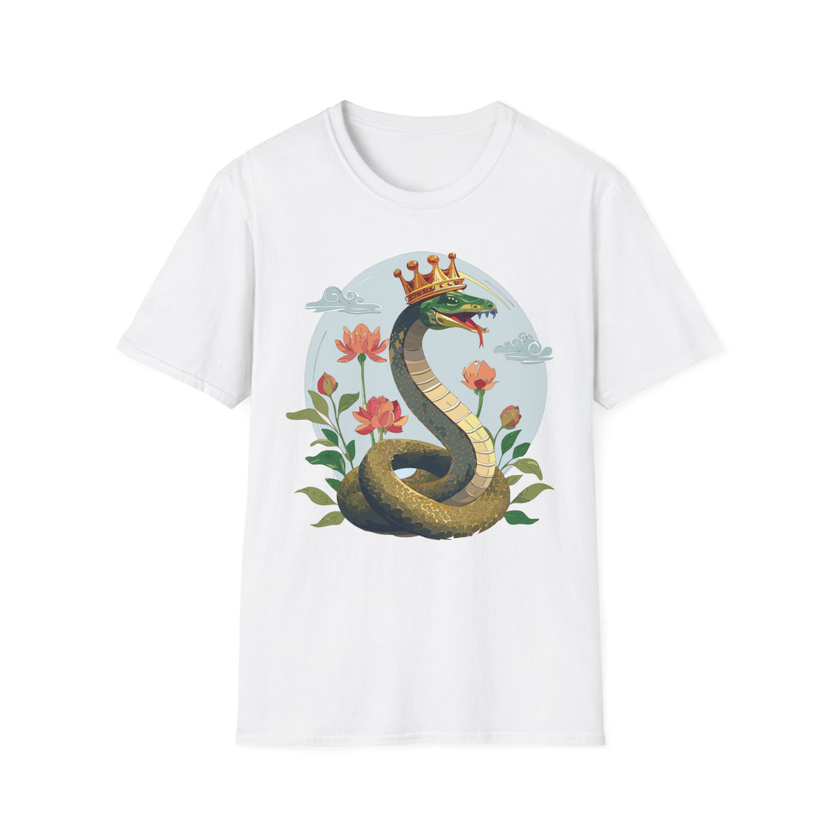 Crowned Snake Tee | Regal Serpent Floral Illustration T-Shirt
