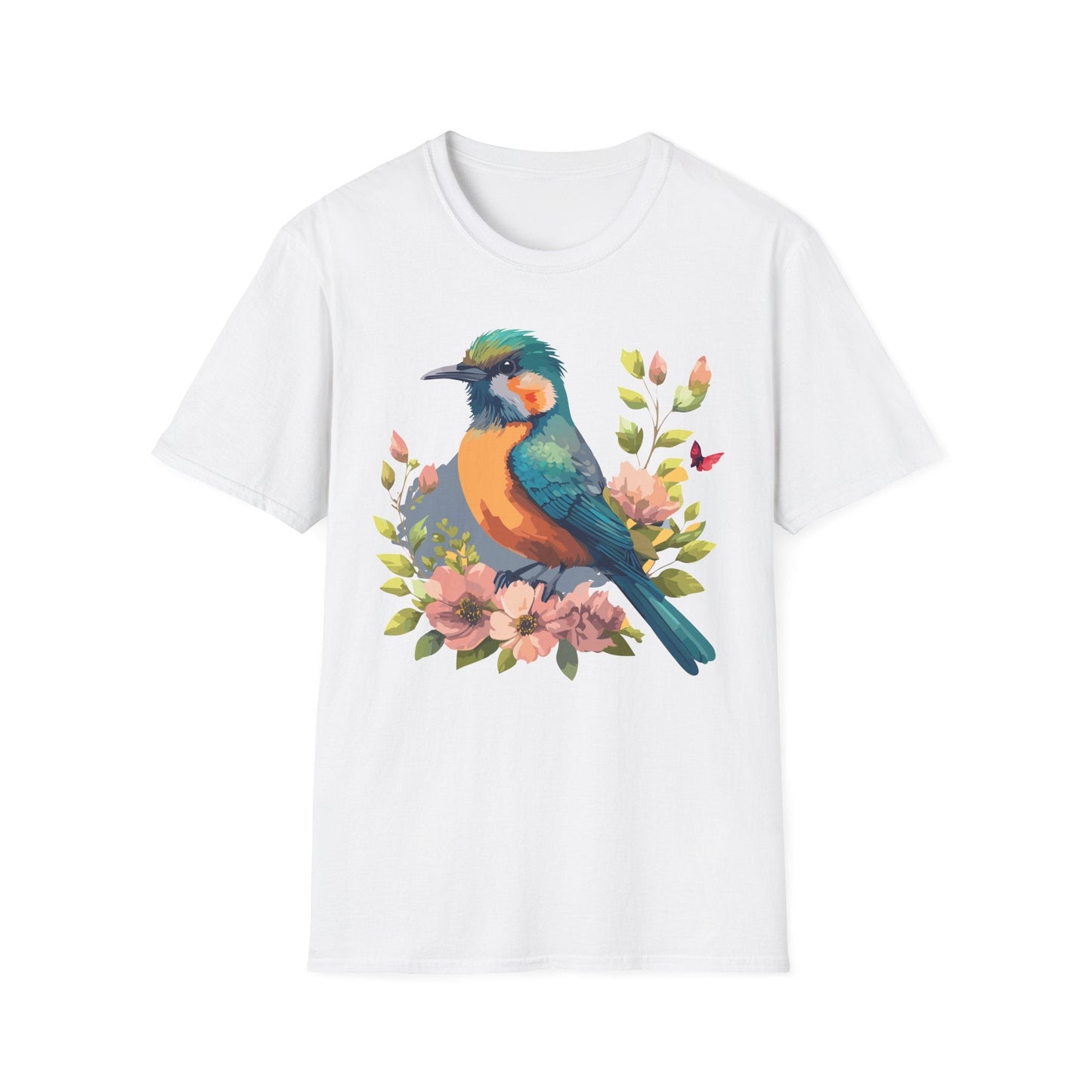 Floral Bird T Shirt Unisex Softstyle Tee 100 Percent Ring Spun Cotton Animal Print