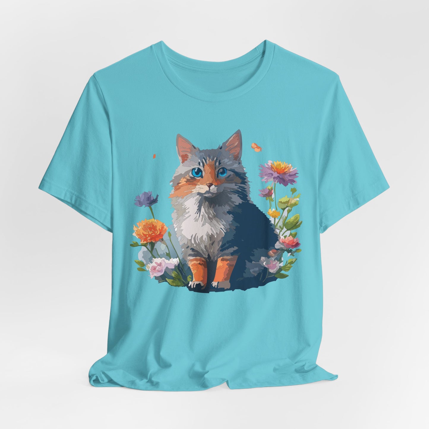 Floral Cat Tee, Animal Shirt, Cat Shirt, Floral Tee, Flower T-shirt, T-Shirt with Animal, Summer Top with Art Design