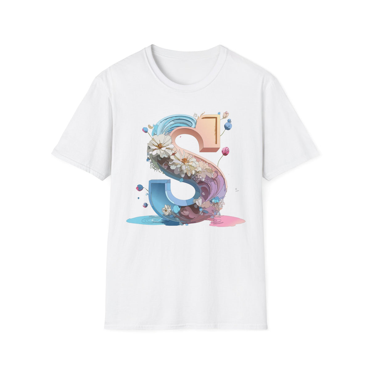 Floral Letter S T-Shirt | Pastel 3D Initial Monogram