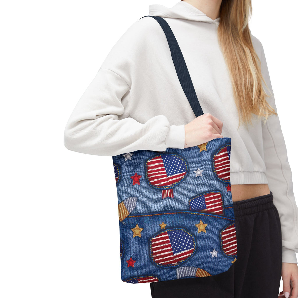 4th of July Graphic Denim Fabric Imitation Print Unisex Canvas Bag Poly Spun 3 Sizes Tote Bag 200-12