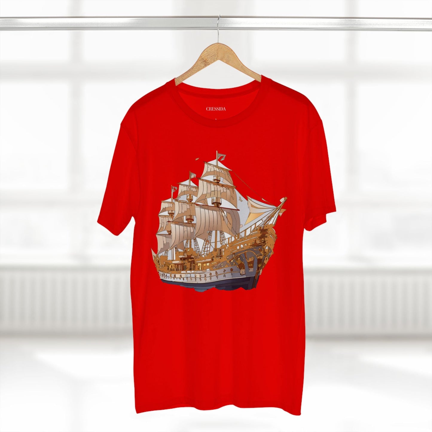 Ship Graphic Unisex 100 Cotton T-Shirt with Gold Frigate Art Design 9
