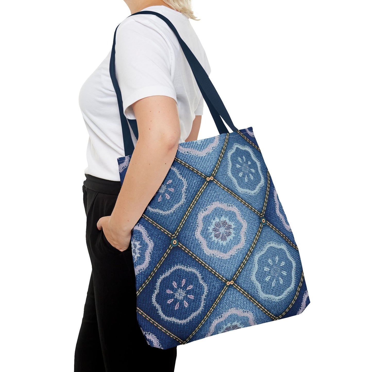 Denim Fabric Imitation Print Unisex Canvas Bag Poly Spun 3 Sizes Tote Bag 123