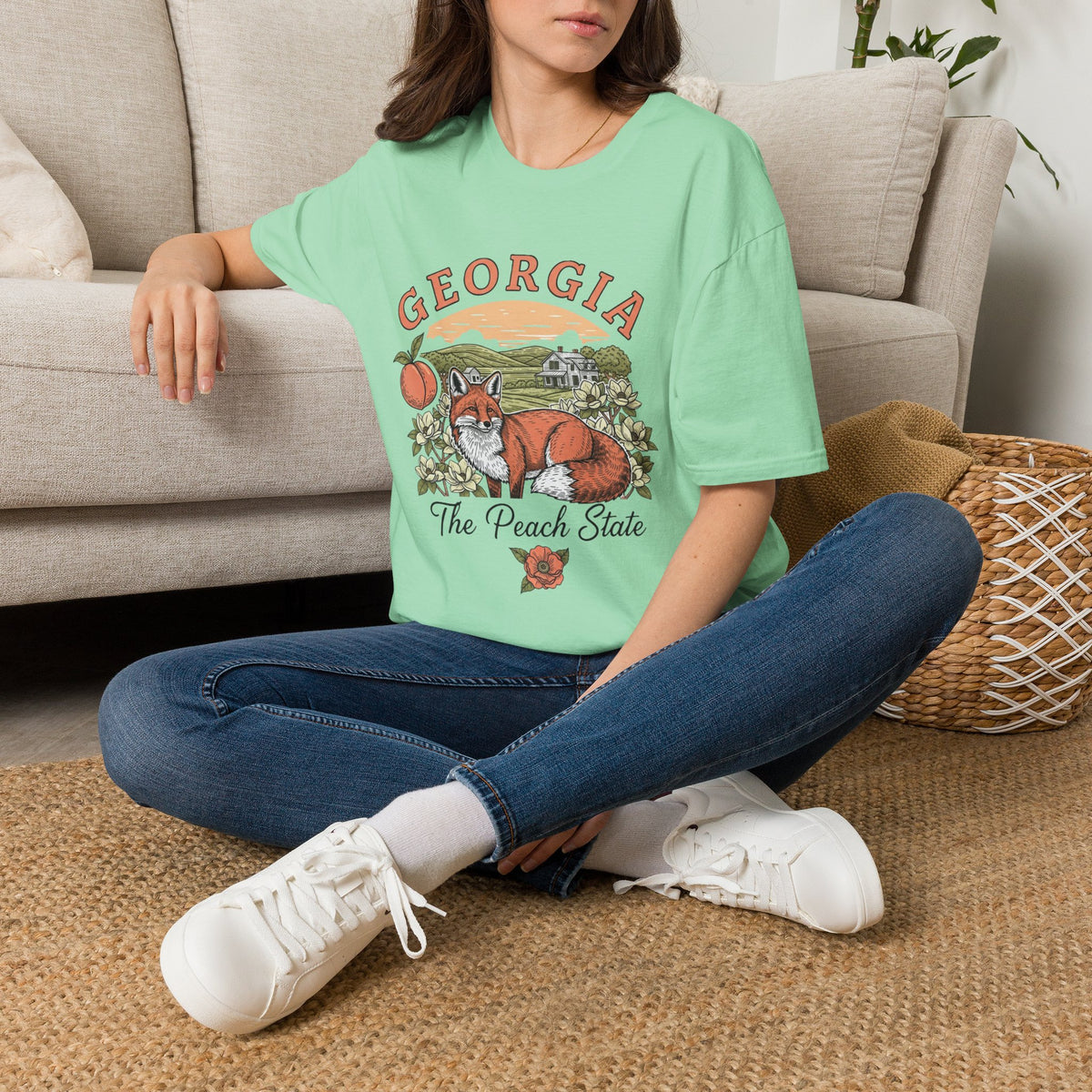 Georgia Fox T-Shirt — The Peach State Vintage Fox Graphic Travel Tourist Graphic Design Unisex 100 Cotton Gildan T-Shirt