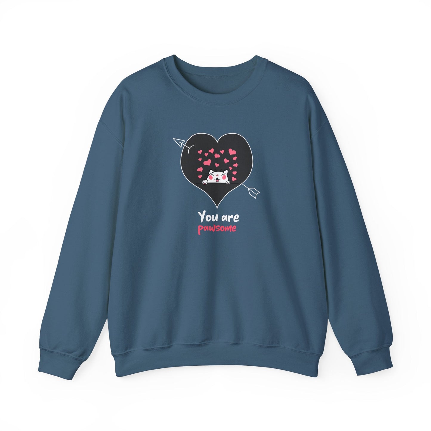 Cat Heart Sweatshirt Valentines Day Fifty Fifty Cotton Poly Unisex Crewneck Gift Idea