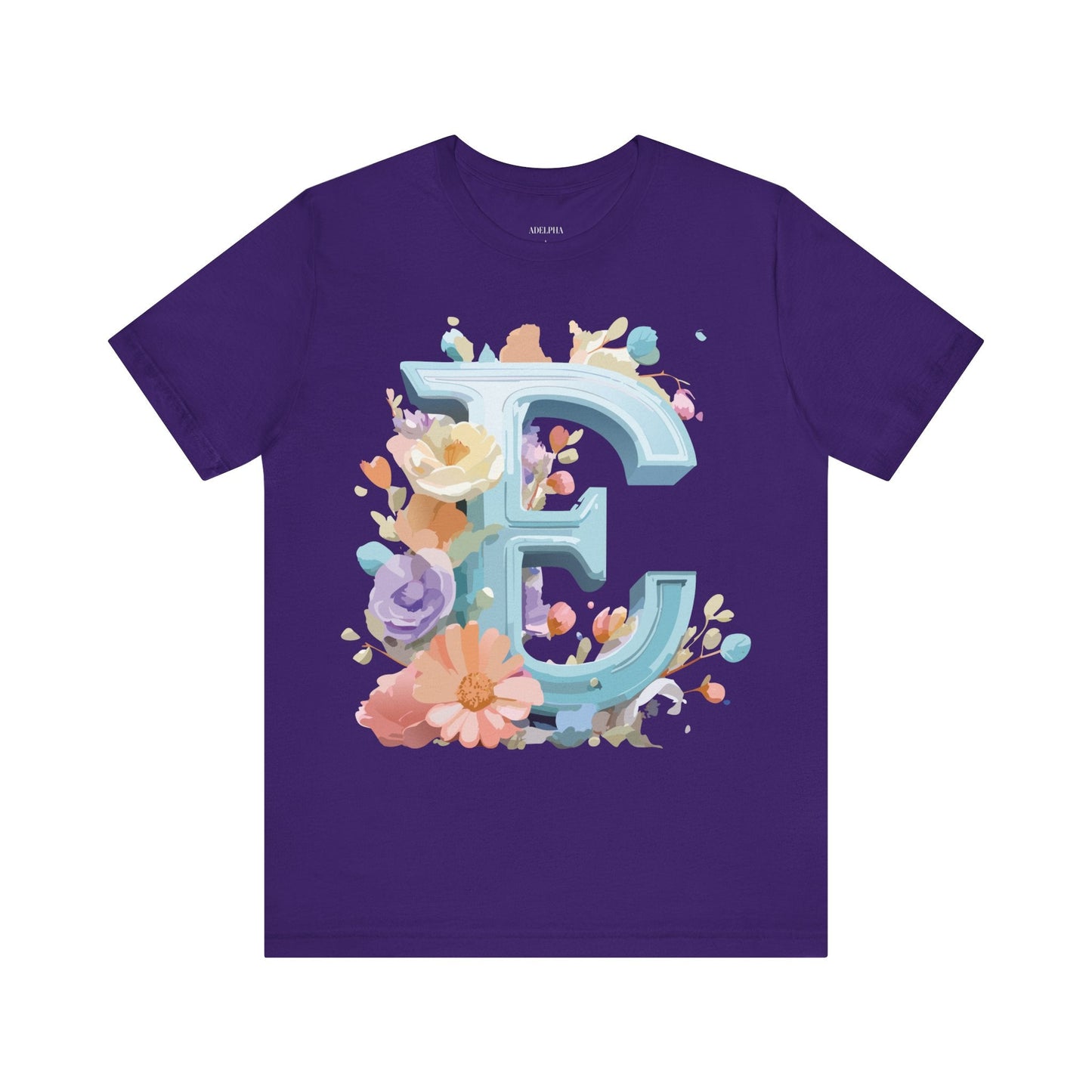 Letter E Graphic Tee Unisex Vintage Inspired Art Design Adelpha Short Sleeve Shirt