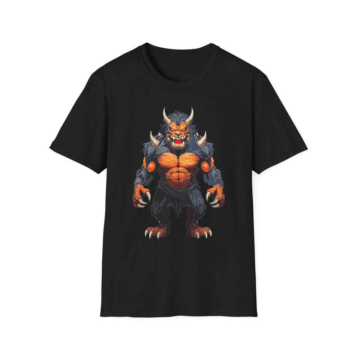 Werewolf Monster T-Shirt — Fierce Fiery Beast Cartoon Graphic Tee Unisex 100 Cotton Gildan T-Shirt