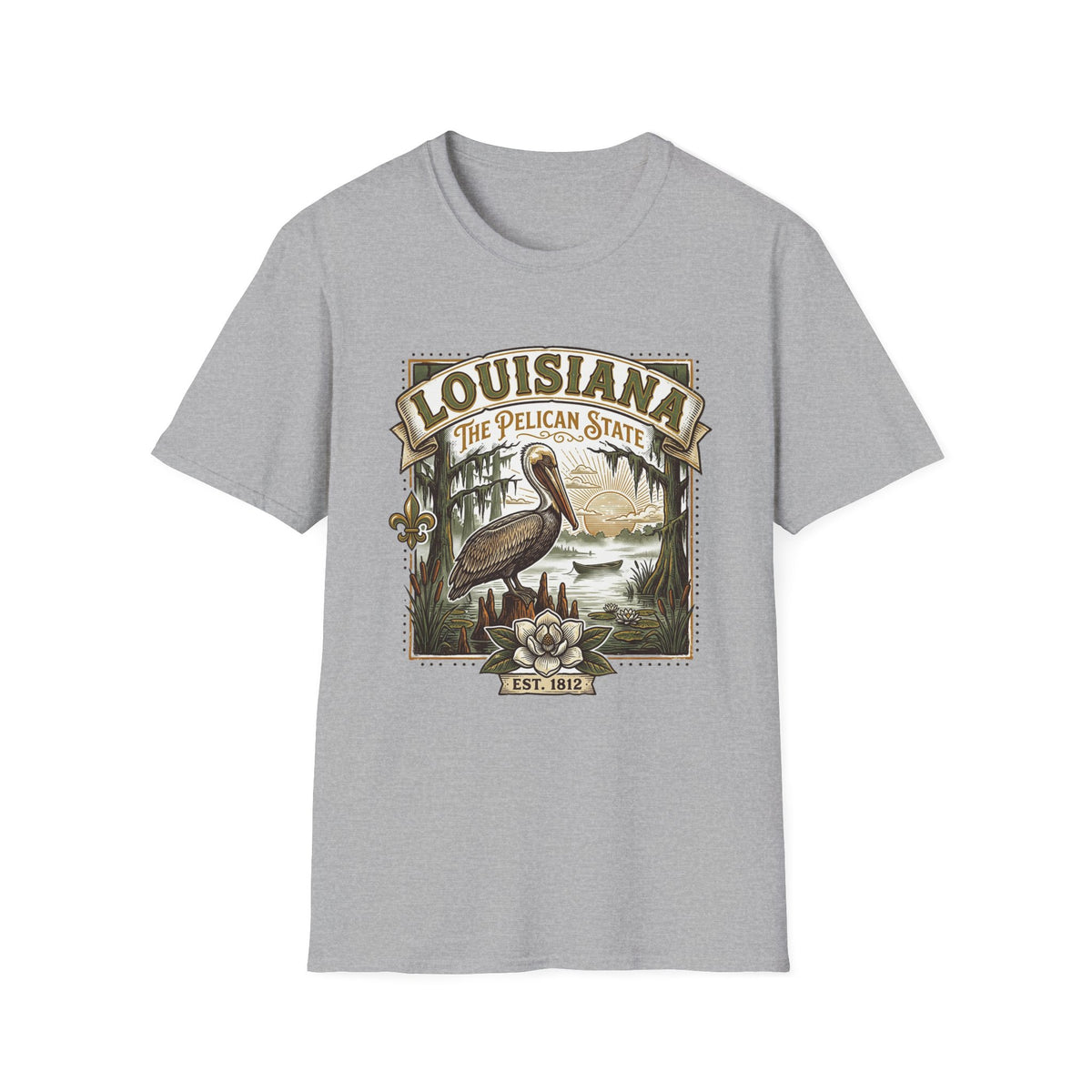Louisiana Pelican State T-Shirt – Vintage Travel Tourist Graphic Design Unisex 100 Cotton Gildan T-Shirt