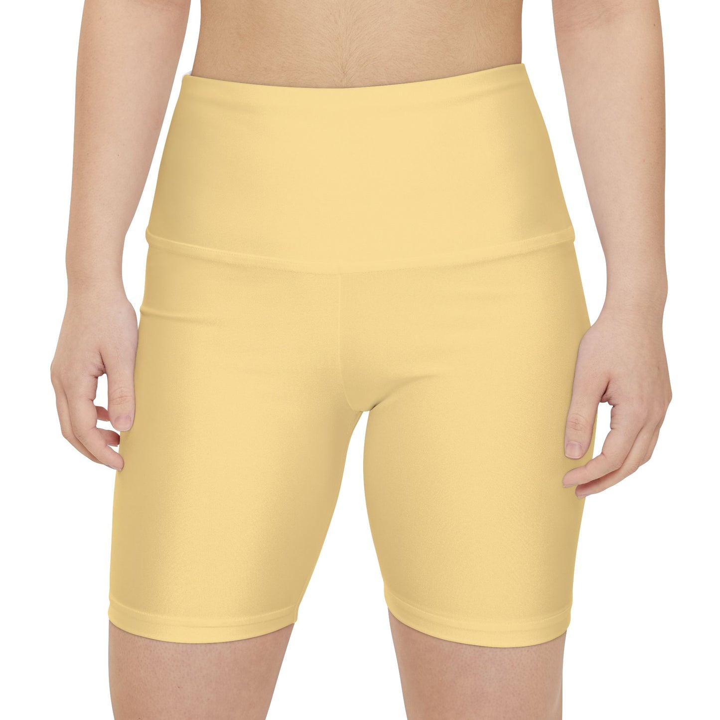 Fog Yellow High-Waist Women's Workout Shorts — Biker Fitness Activewear