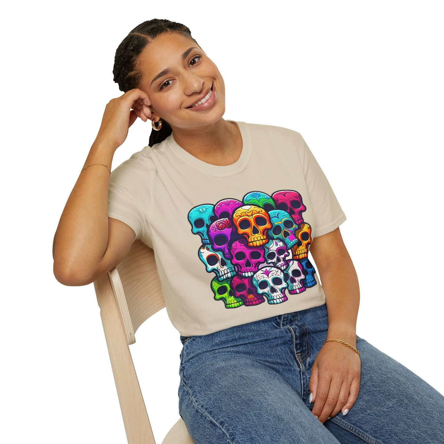 Unisex Skull Tee Shirt With Skeleton Design Gildan Softstyle 64000 100 Percent Ring Spun Cotton
