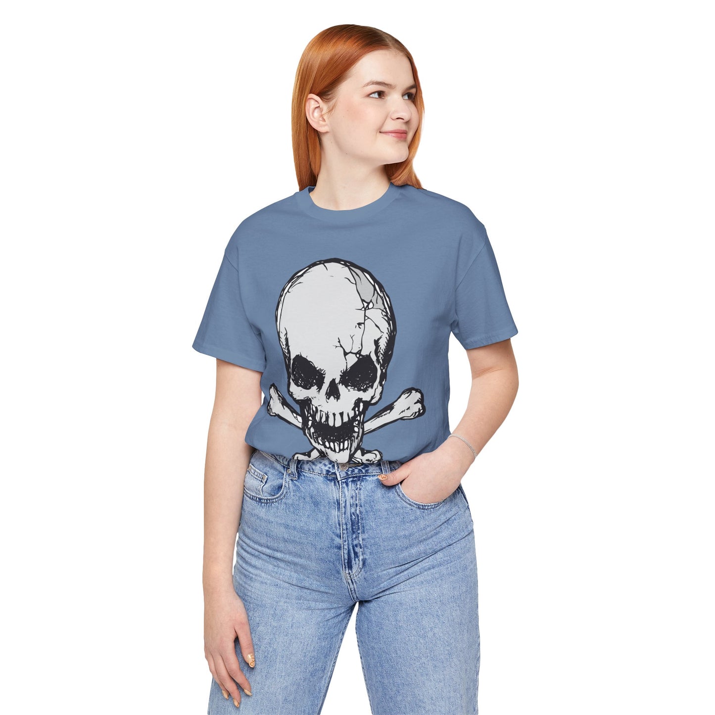 Grey Skull Graphic Design Tee, Skull Shirt, Vintage Tees, Art Design T-Shirt, Vintage Graphic Tee, Art Shirts with Skulls