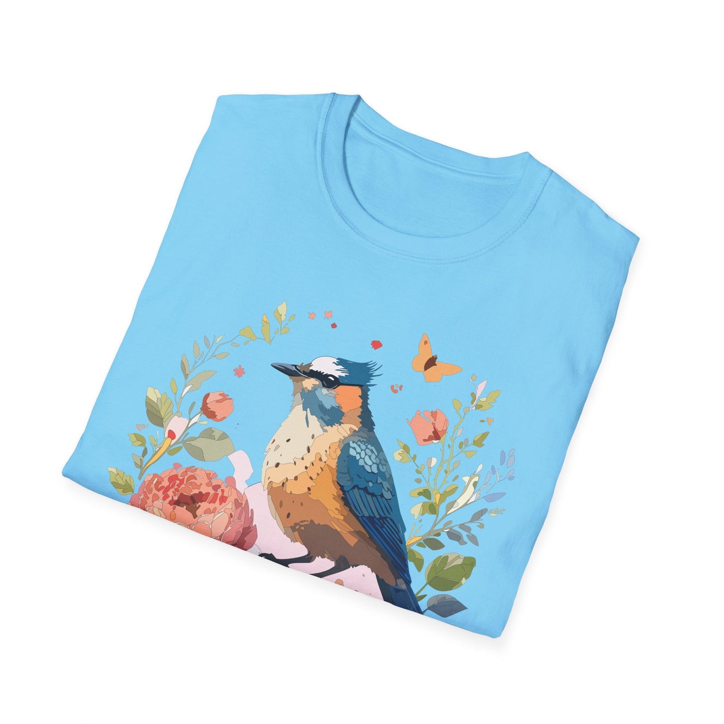 Floral Bird T Shirt Unisex Softstyle Gildan 64000 Tee 100 Percent Ring Spun Cotton