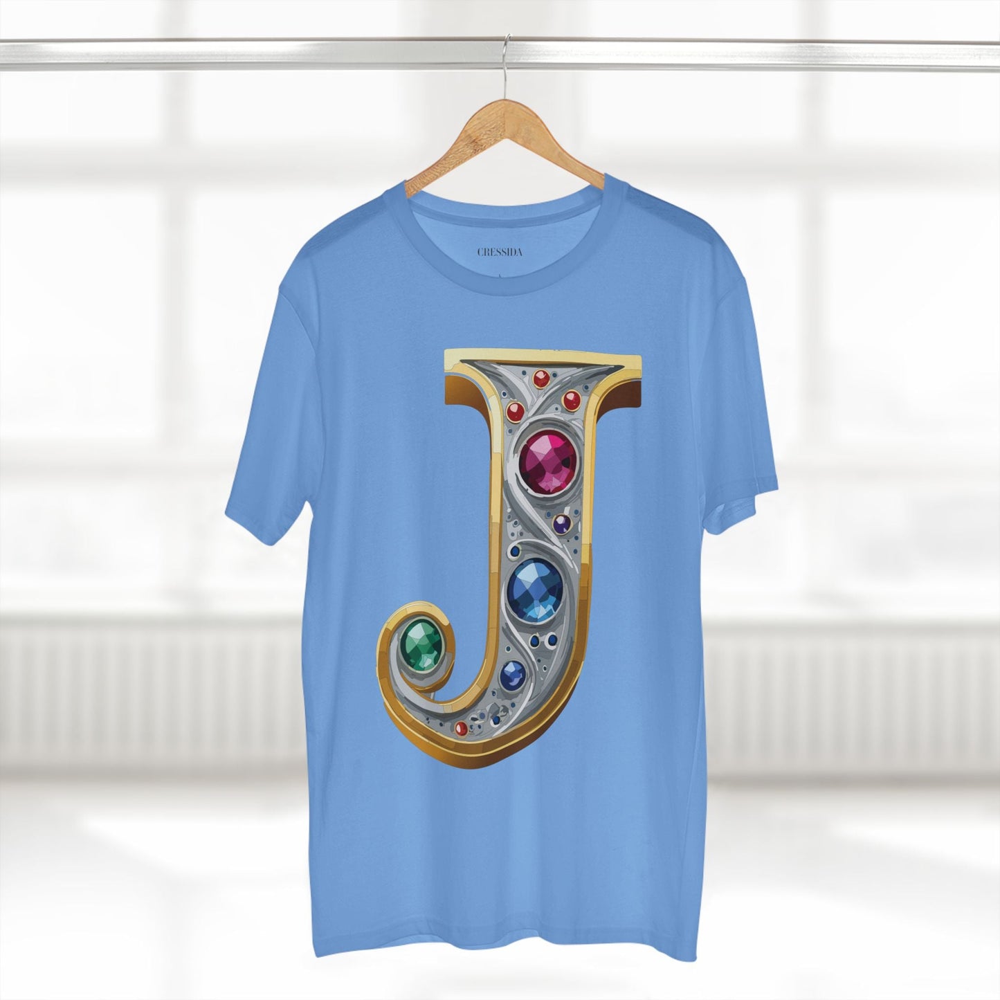 Letter J Graphic Design Tee Unisex 100 Cotton With Antique Gold Letters Artwork T-Shirt