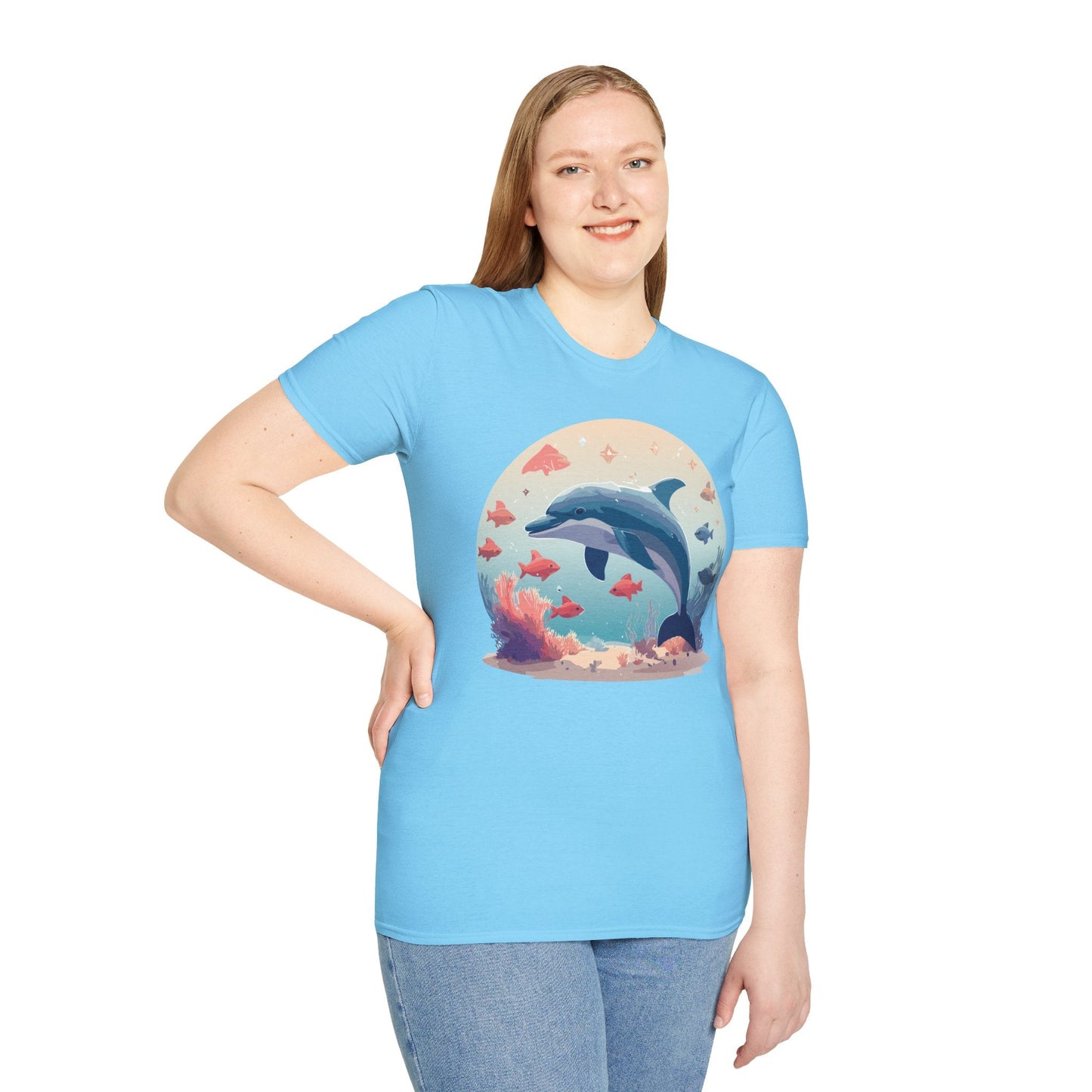 Dolphin Shirt Unisex Softstyle Tee 64000 Gildan 100 Percent Ring Spun Cotton For Everyday Comfort