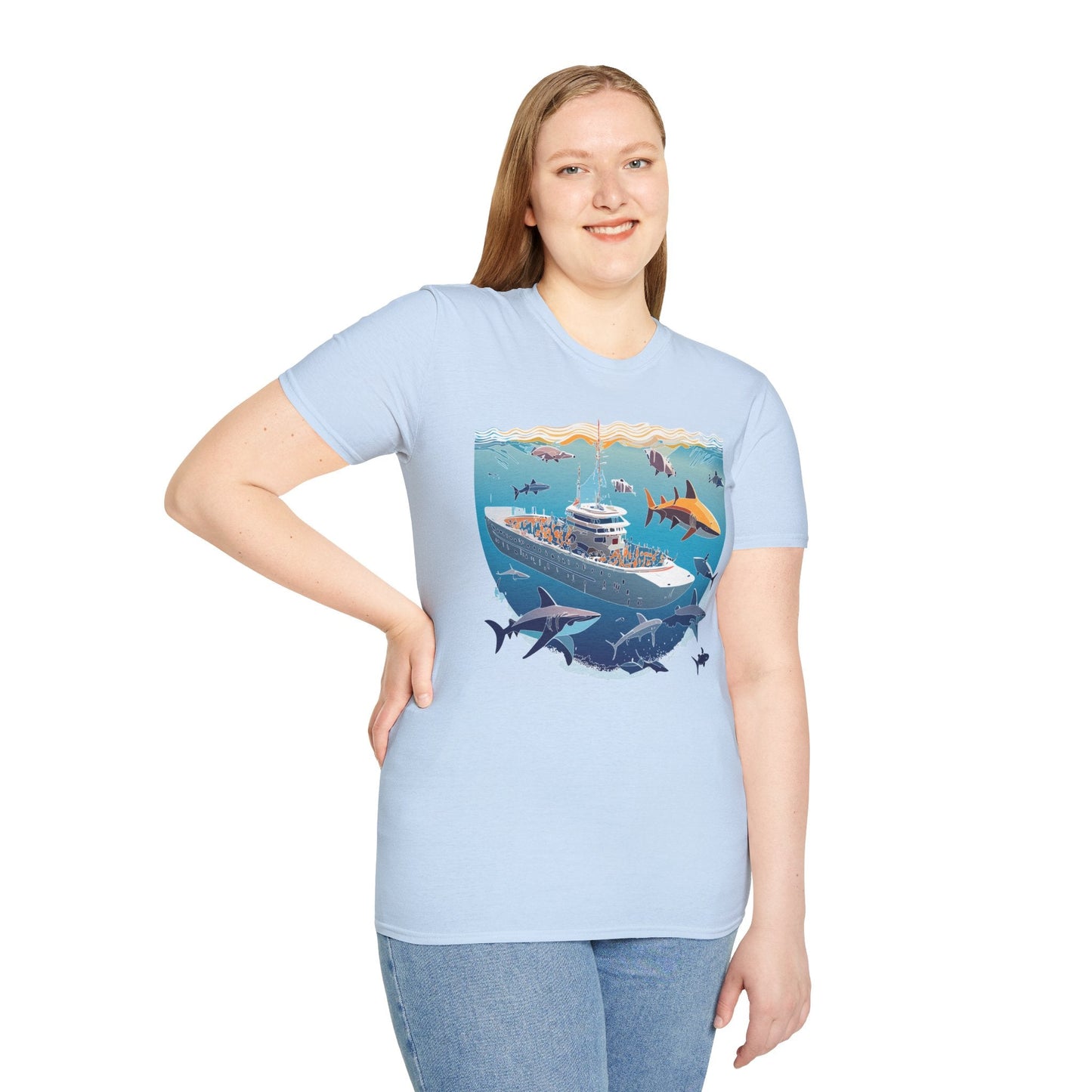 Ocean Tee Shirt Unisex Softstyle Short Sleeve With Ocean Art Design 100 Percent Ring Spun Cotton