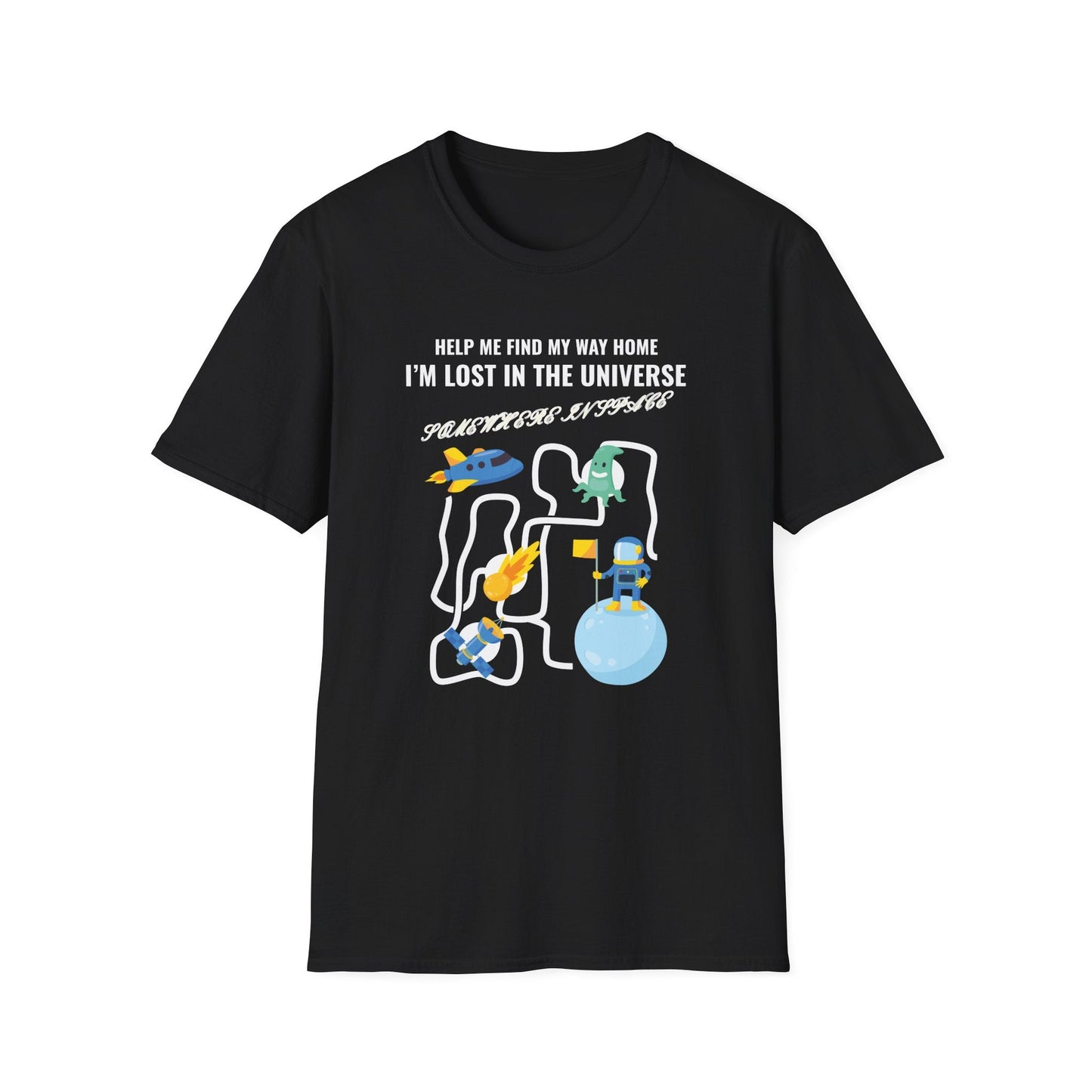 Lost in the Universe TShirt Unisex Cotton Cute Space Maze Graphic Tee