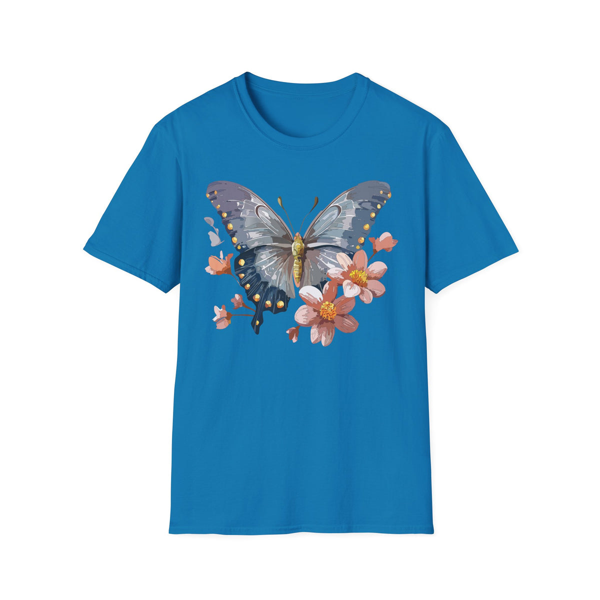 Butterfly and Floral Botanical Graphic Design Unisex 100 Cotton Gildan T-Shirt
