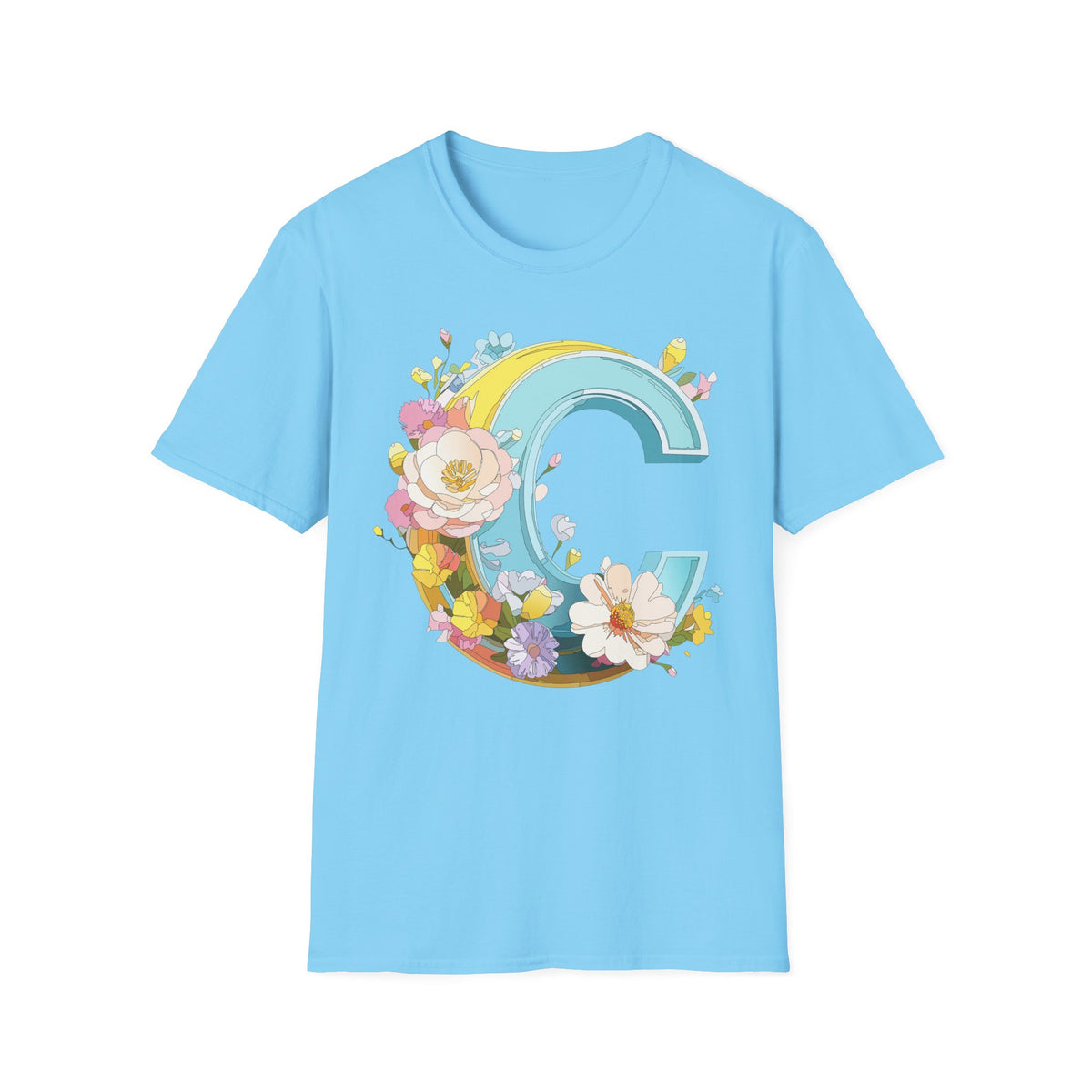 Floral Letter C T-Shirt | Vintage Botanical Initial Tee