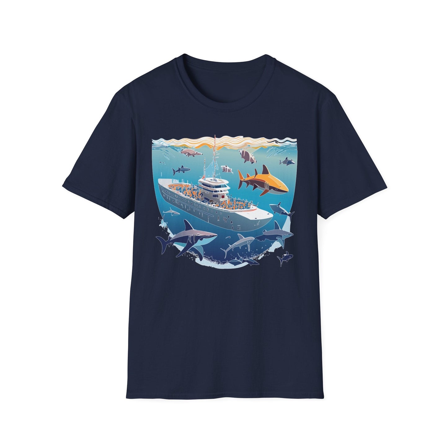 Ocean Tee Shirt Unisex Softstyle Short Sleeve With Ocean Art Design 100 Percent Ring Spun Cotton