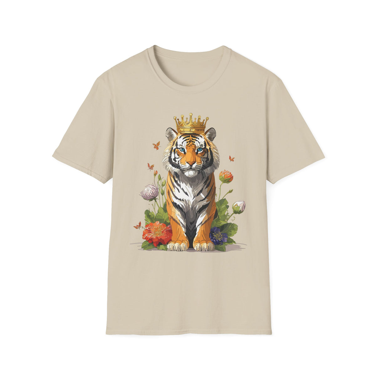 Crowned Tiger Illustration T-Shirt | Royal Wildlife Art - Unisex 100 Cotton Gildan 64000