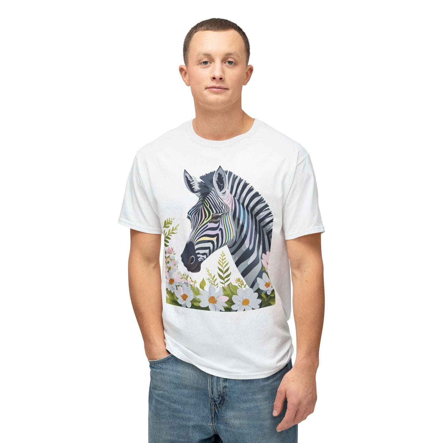 Unisex Zebra Art Design T Shirt With Floral Print HD Cotton Premium USA Made Jersey