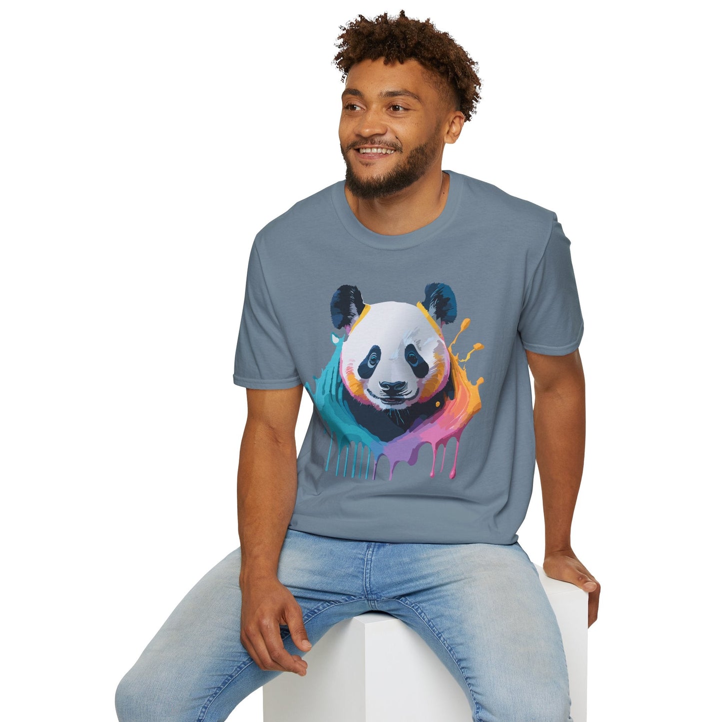 Unisex Panda Shirt T Shirt With Panda Animal Print Tee Softstyle Gildan 64000 100 Percent Ring Spun Cotton