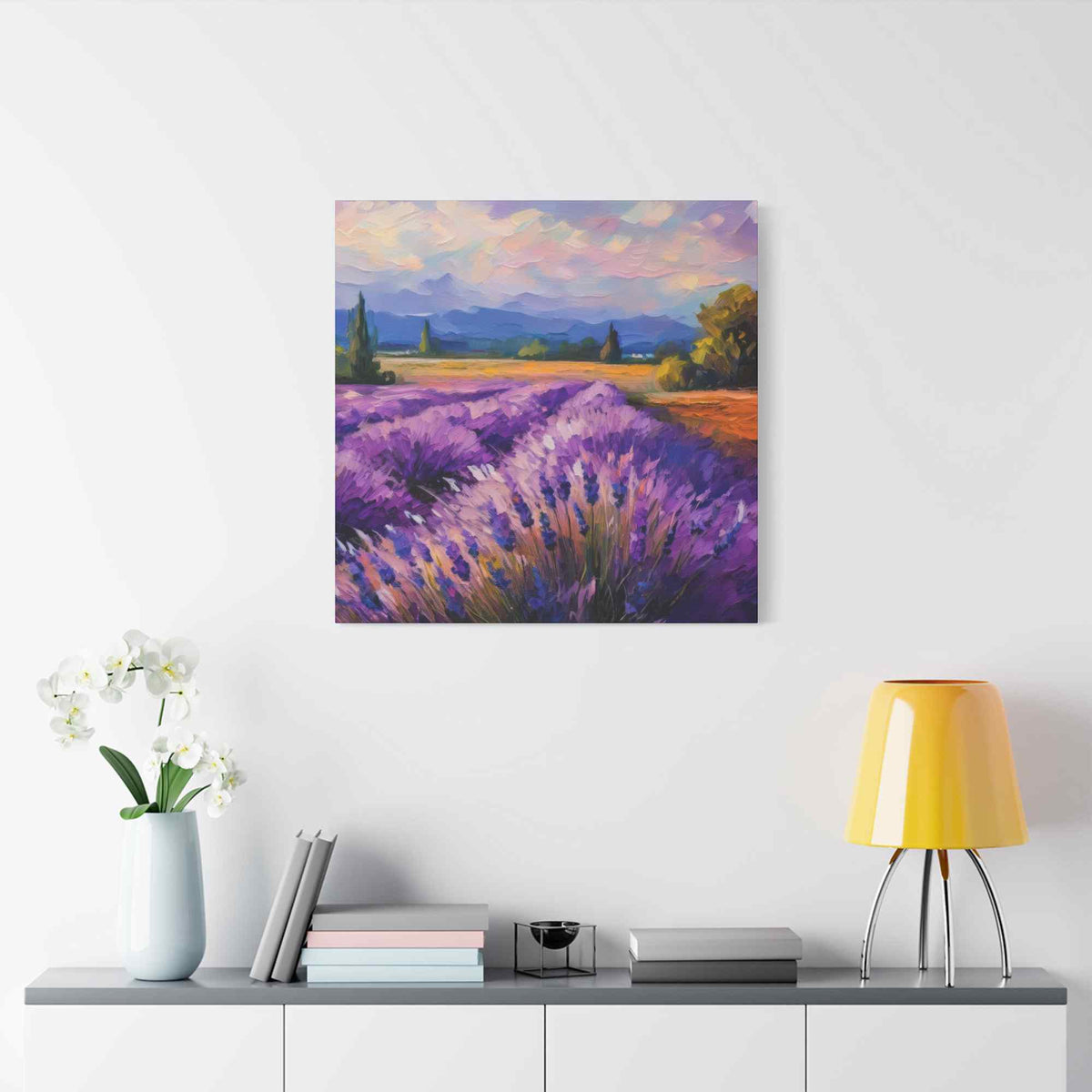 Lavender Landscape Print Canvas, Landscape Oil Paint Print 20x20, 24x24, 30x30, 32x32, 36x36 Art Design Print Non-Frame MC-34