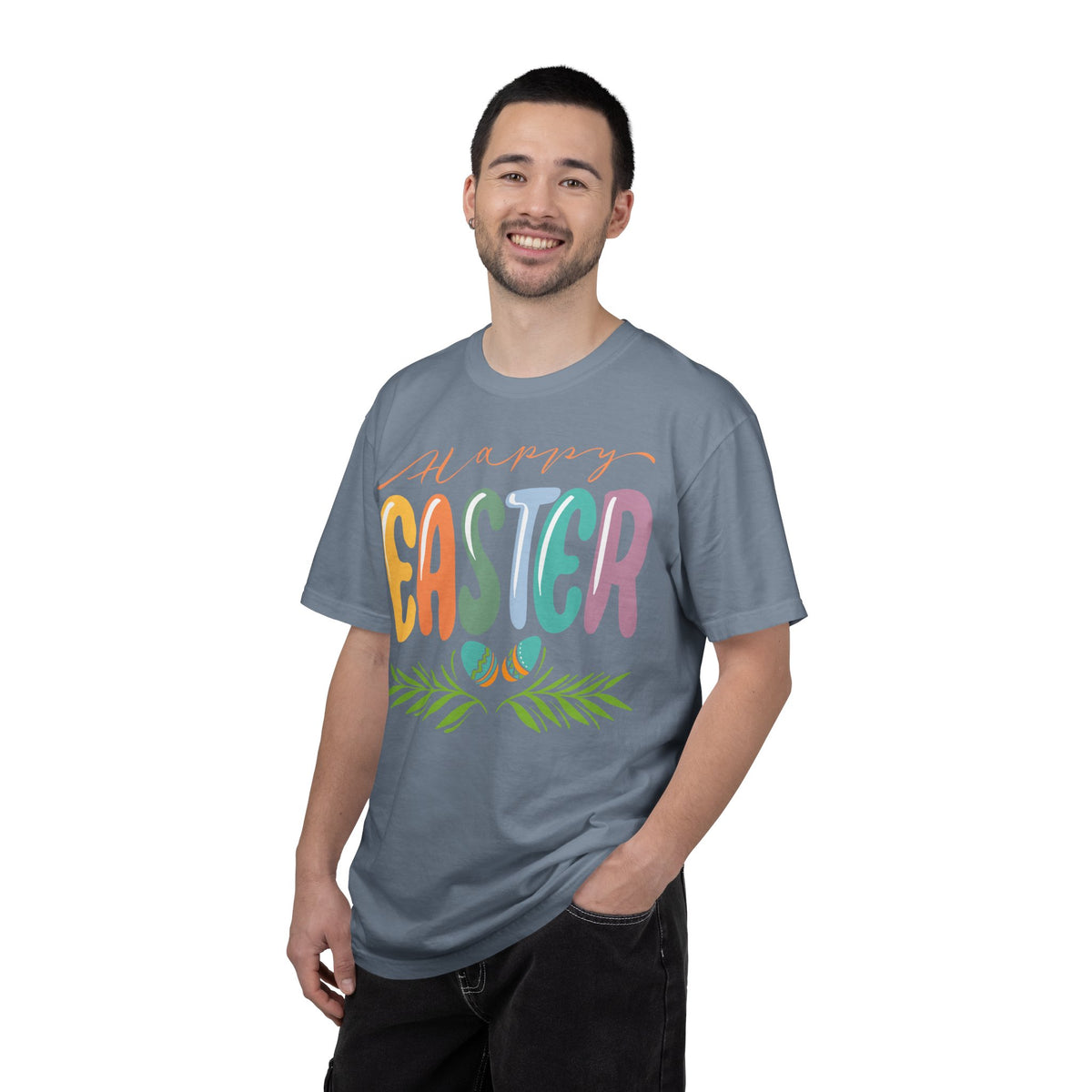 Happy Easter T-Shirt, Tee Shirt with Easter Signature, T Shirt with Easter Prints, Tee Shirt with Easter Design
