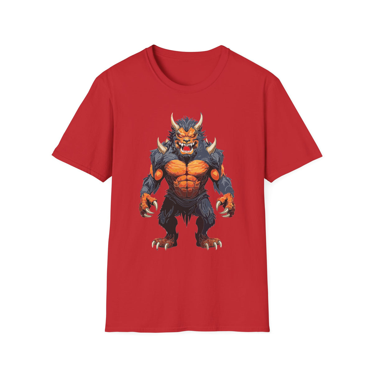 Werewolf Monster T-Shirt — Fierce Fiery Beast Cartoon Graphic Tee Unisex 100 Cotton Gildan T-Shirt