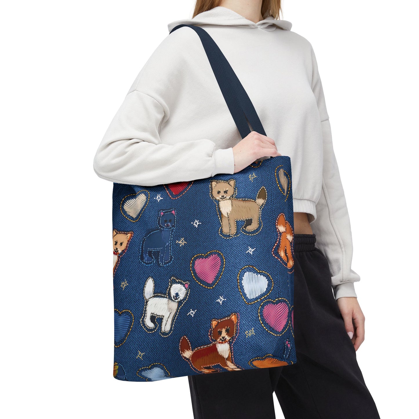 Love Day Graphic Design Denim Fabric Imitation Print Unisex Canvas Bag POLY 3 Sizes Tote Bag 201-6