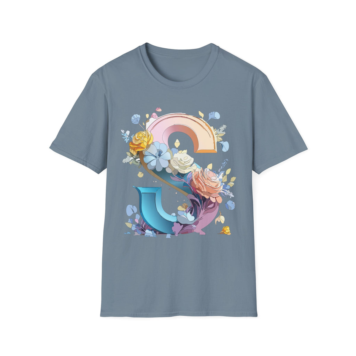 Floral Rainbow Letter S T-Shirt | Floral Initial Tee