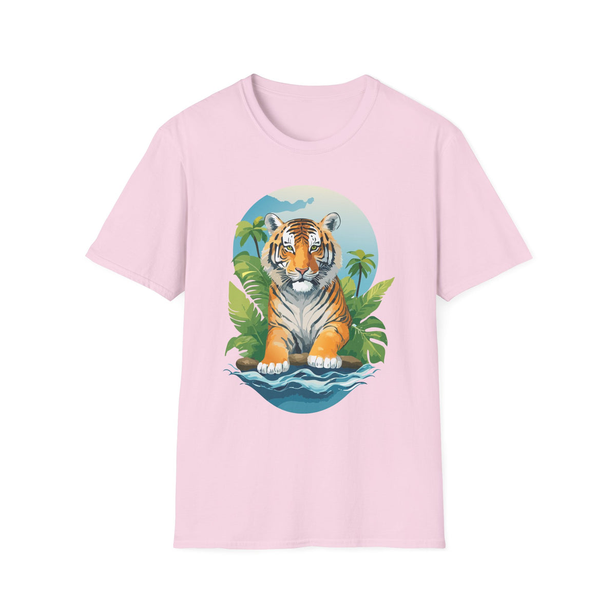 Tropical Tiger Illustration T-Shirt | Jungle Palm Sunset Tee