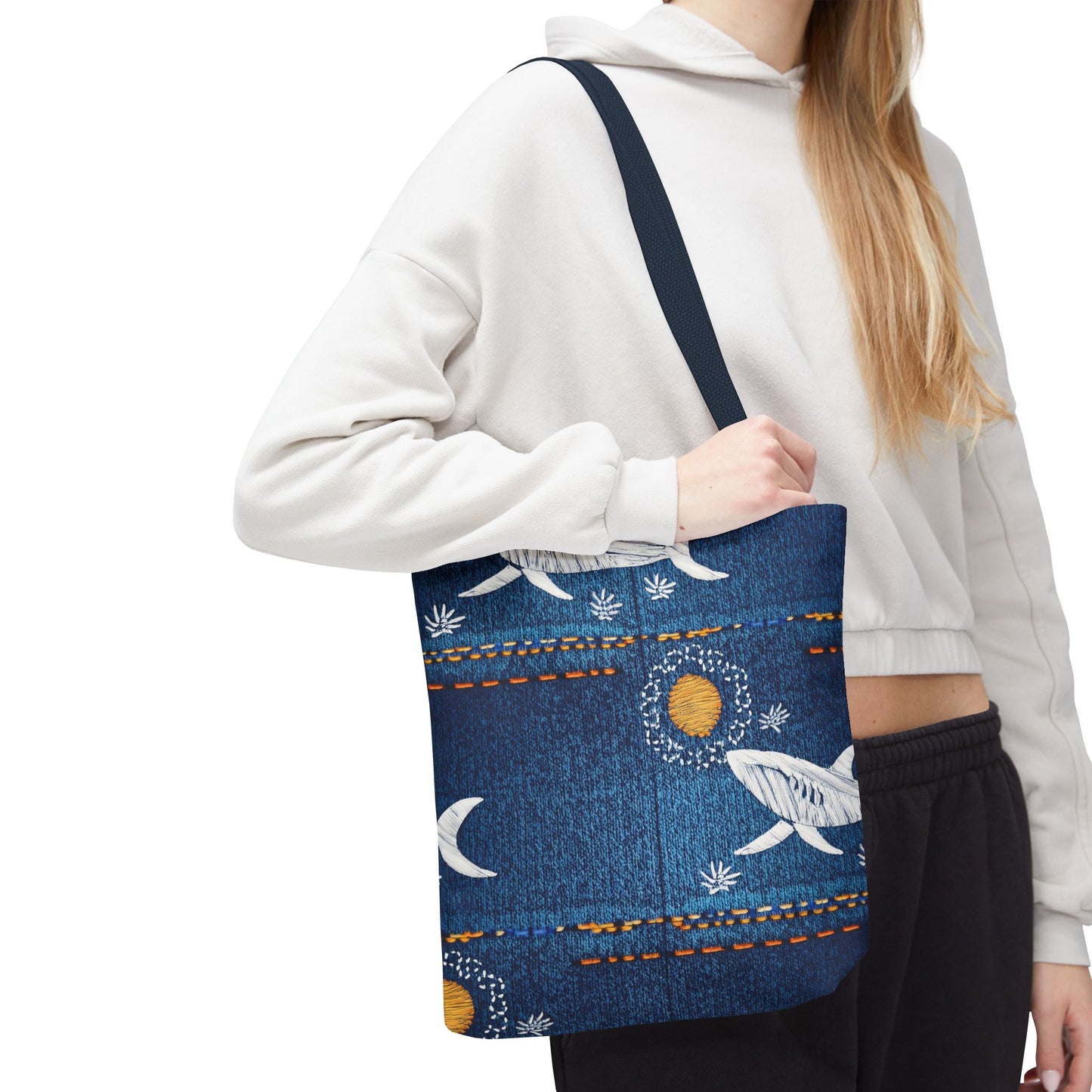 Denim Fabric Imitation Print Unisex Canvas Bag Poly Spun 3 Sizes Tote Bag 182-17