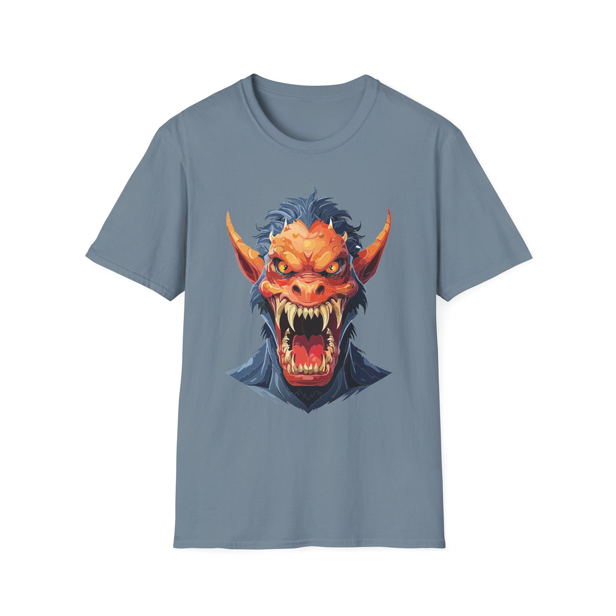 Demonic Monster Head T-Shirt — Fierce Horror Cartoon Graphic Tee Unisex 100 Cotton Gildan T-Shirt