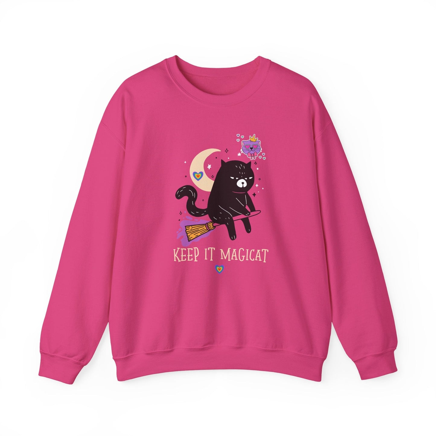 Flying Cat Heart Sweatshirt Unisex Fifty Fifty Cotton Poly Crewneck Gildan 18000 Valentines Day