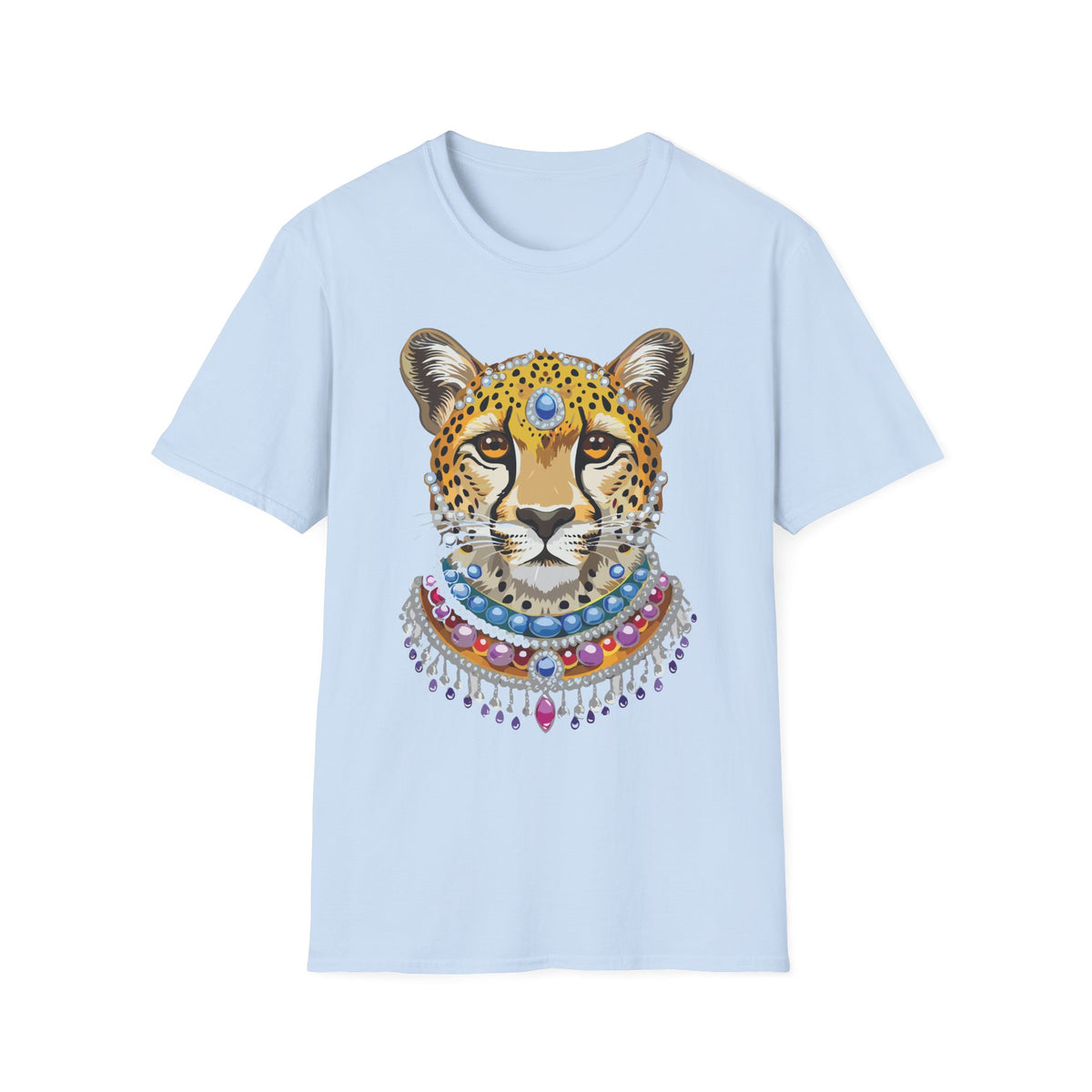 Jeweled Cheetah Face T-Shirt | Boho Leopard Portrait Shirt