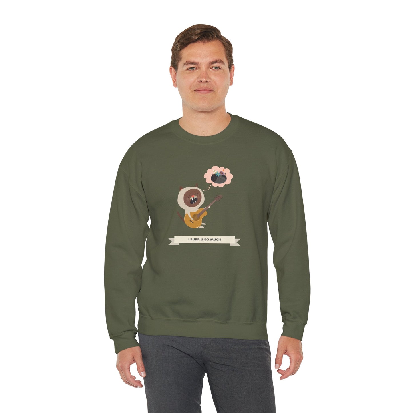 Cat with Guitar Sweatshirt, Love Sweatshirt, Cat Sweatshirt, Valentine's Day Sweatshirt, 50/50 Cotton-Poly Animal Sweatshirt 127