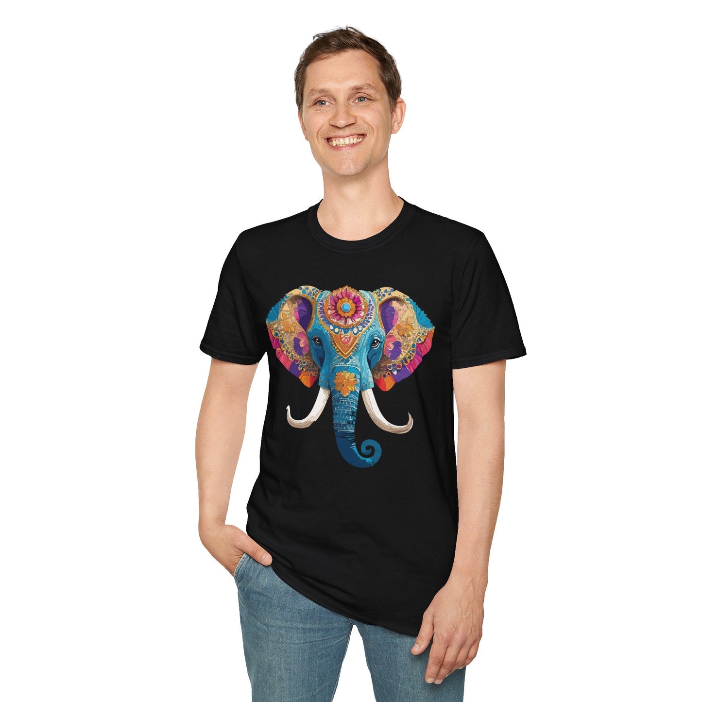 Unisex Elephant Graphic Tee Gildan Softstyle Cotton T Shirt Animal Print Comfortable Wear