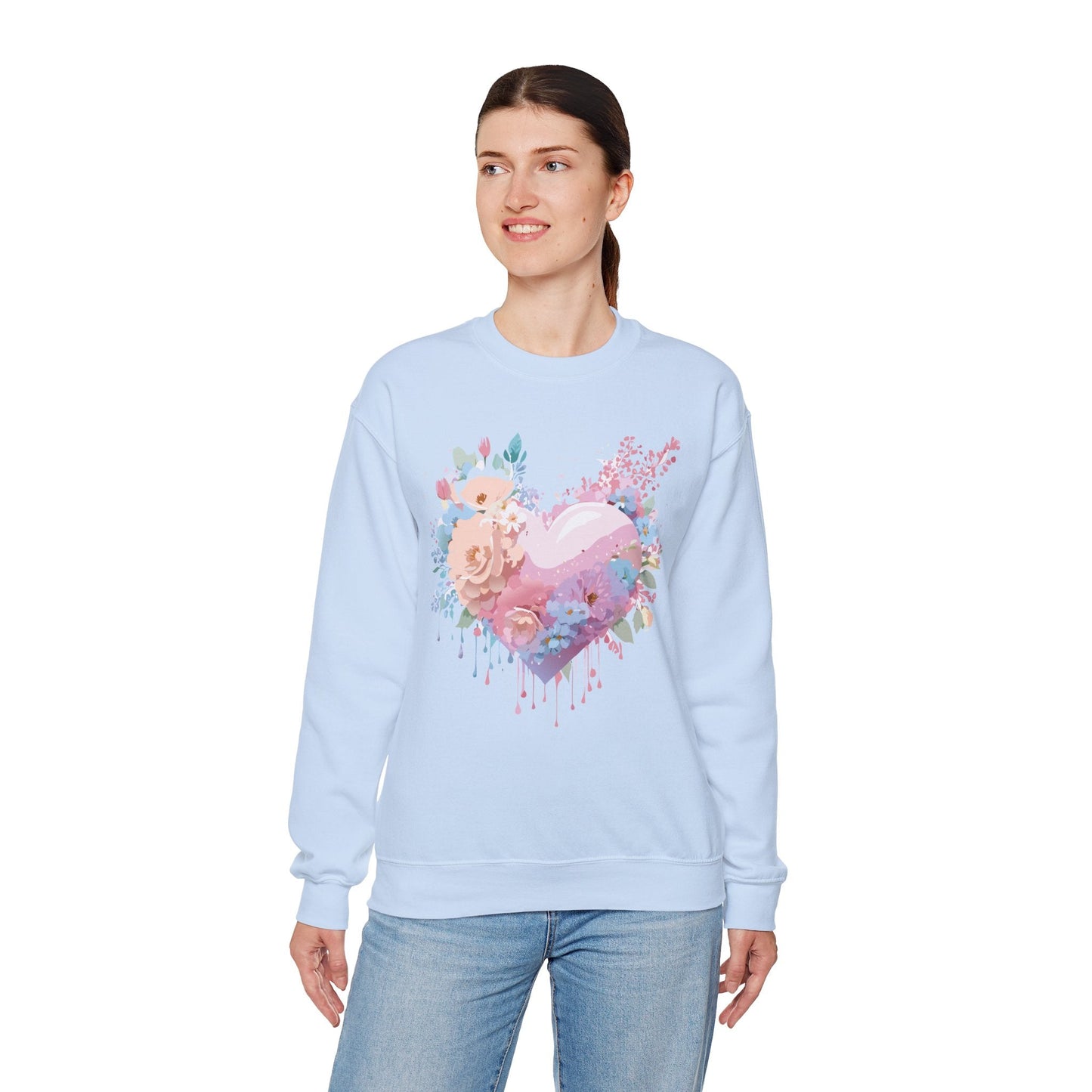 Floral Heart Sweatshirt Unisex Crewneck Valentines Day Floral Love Gildan 18000 Premium