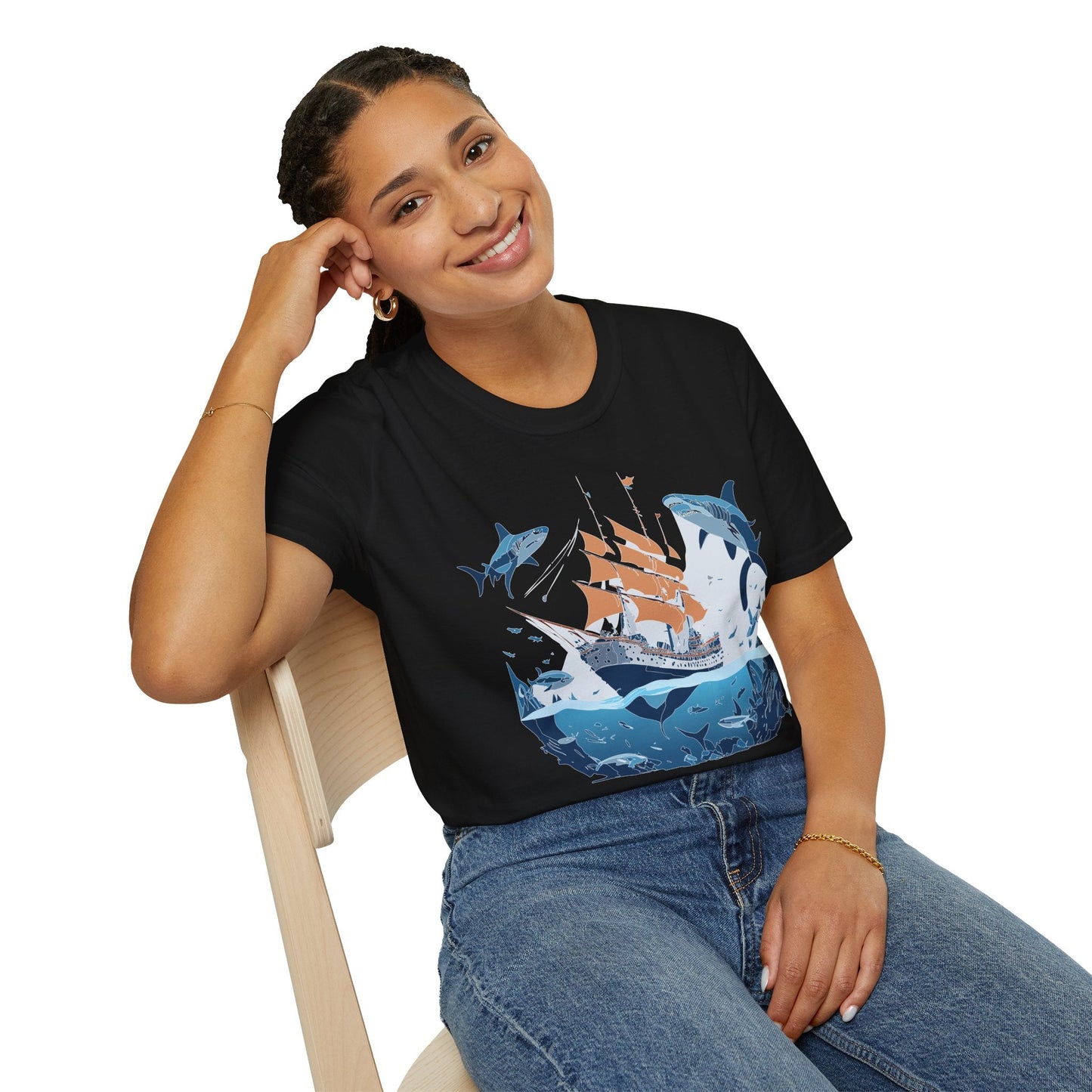 Ocean Tee Shirt Unisex Gildan Softstyle 64000 Ring Spun Cotton Art Print Graphic Ocean Design
