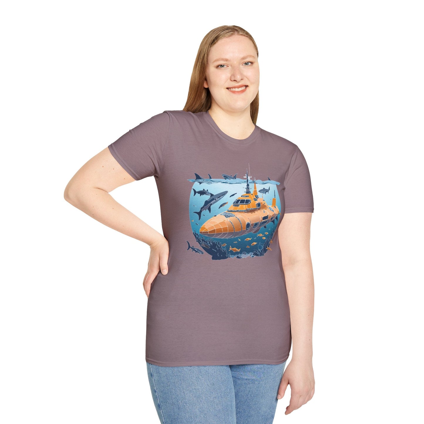 Ocean Graphic Tee Shirt Unisex Softstyle 64000 Gildan Lightweight Breathable Ocean Design U Boat