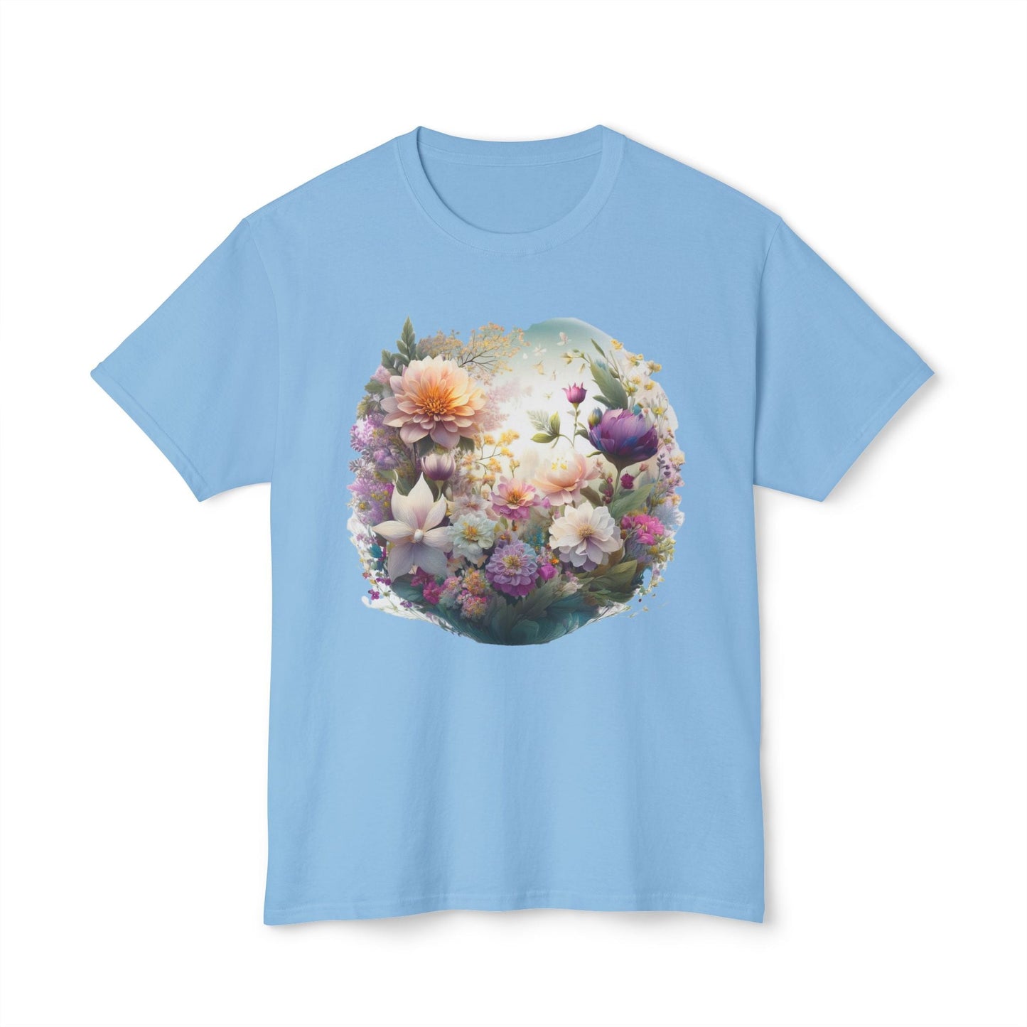 Unisex Floral Art T Shirt With Vintage Flower Print On 100 Percent HD Cotton Tee Made In USA