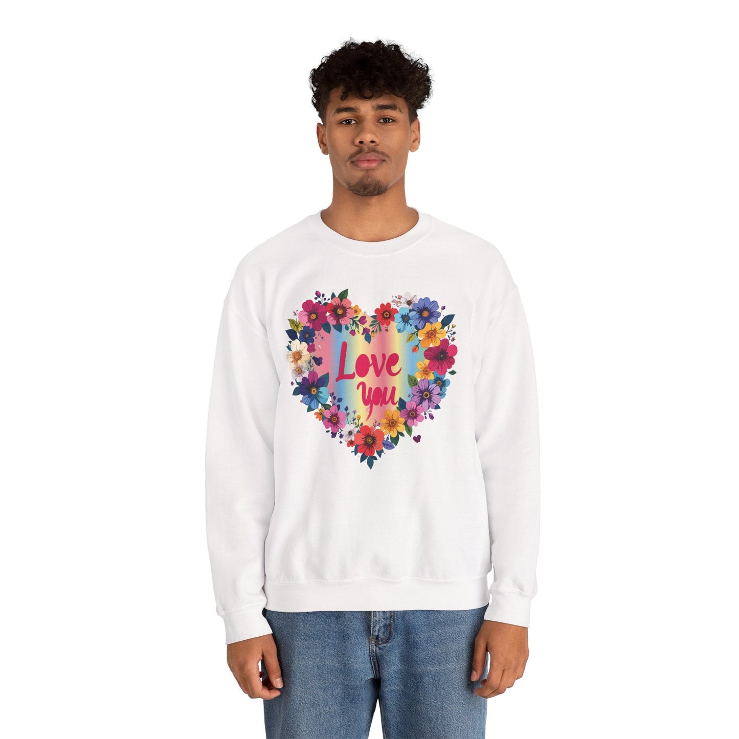 Valentines Day Floral Heart Sweatshirt Unisex Crewneck Floral Love You Gildan 18000 Heavy Blend