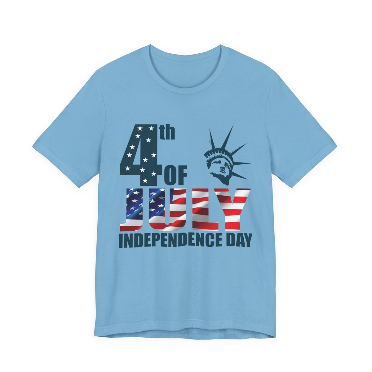 4th of July Independence Day T-Shirt American Flag Statue of Liberty Design Unisex Cotton 026