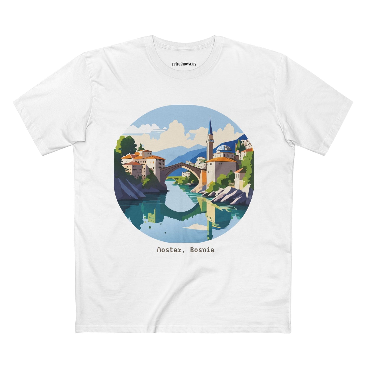 Unisex Premium Cotton Tee With Original Art Design Retro2Nova Travel And Bosnia Theme Shirt