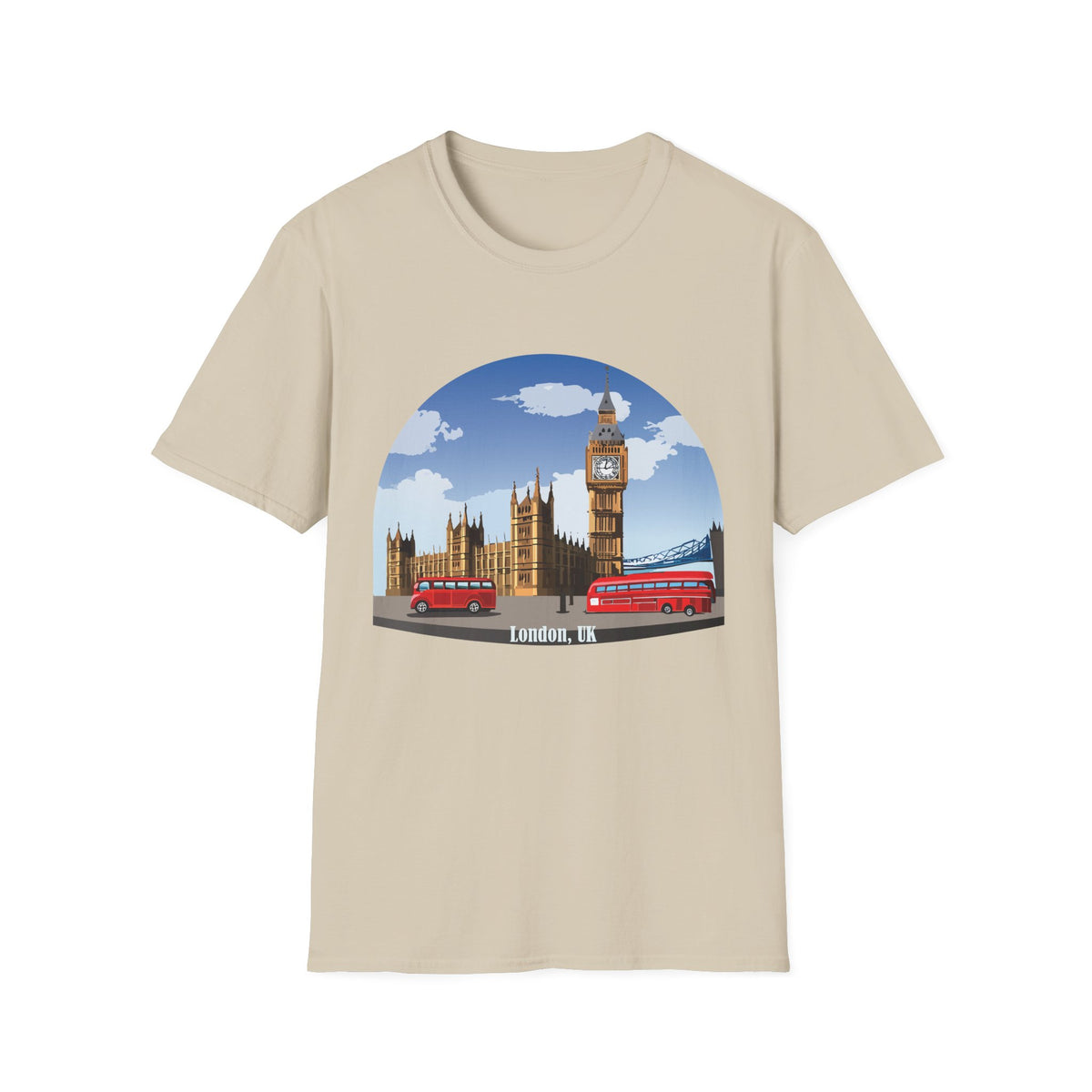 London Skyline Big Ben Illustration T-Shirt | Double Decker Bus, Bridge