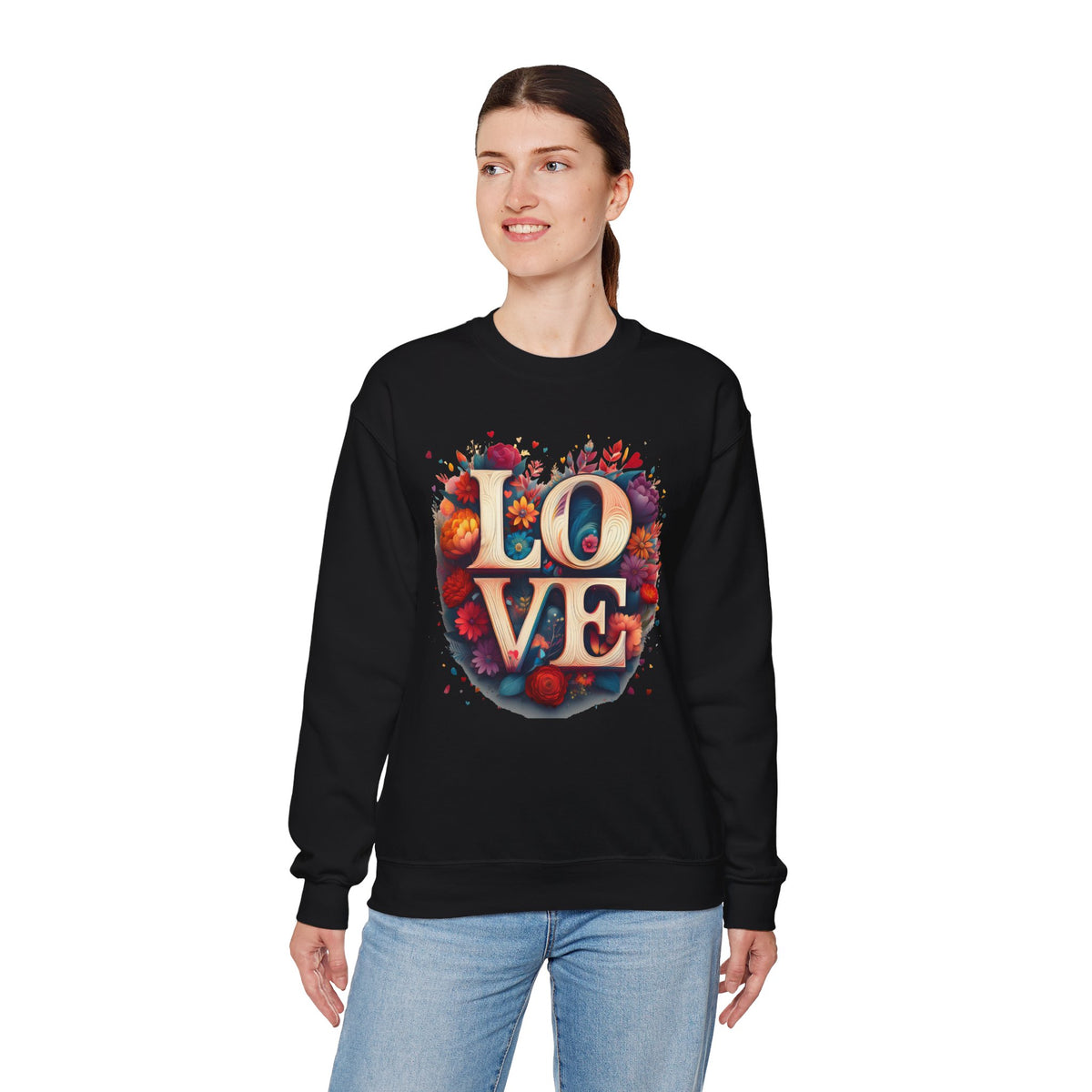 Floral Love Graphic Valentine's Day Sweatshirt Unisex 50/50 Cotton-Poly Sweatshirt w65