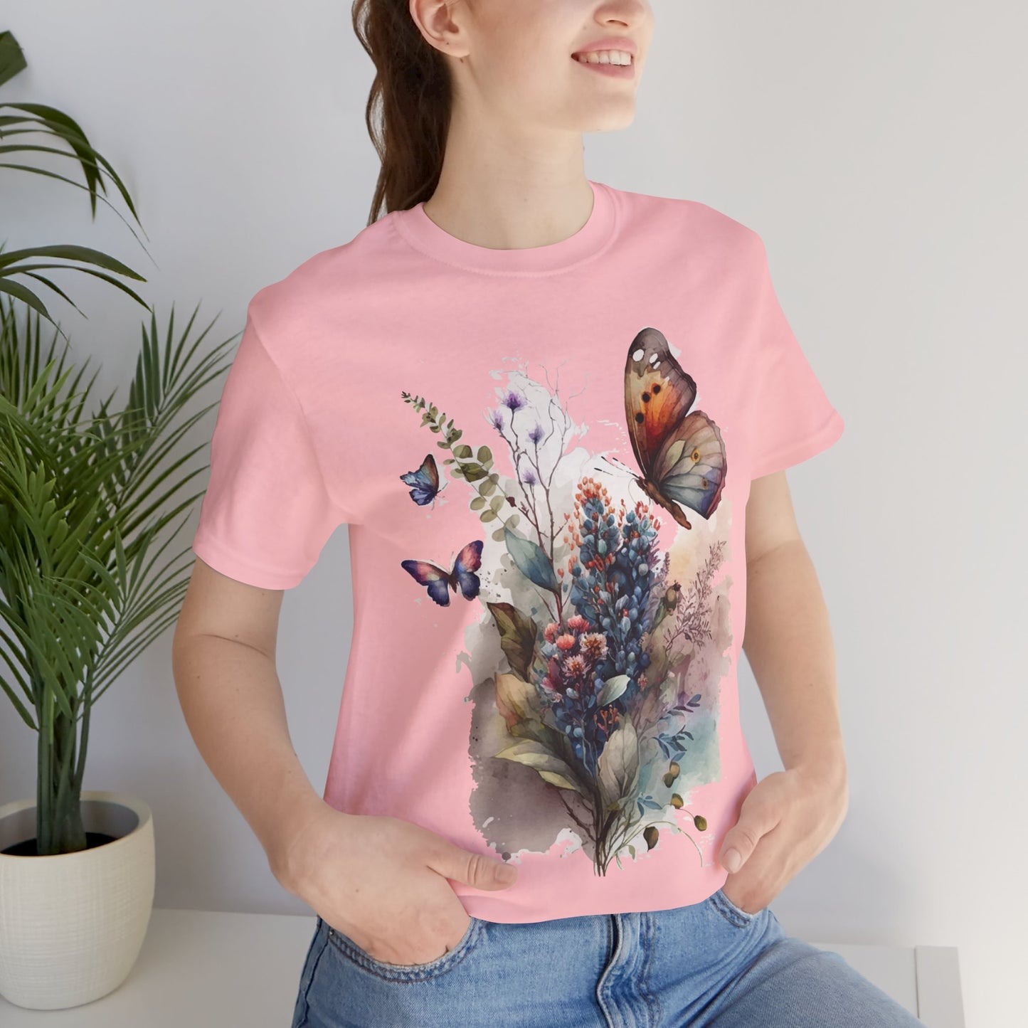 Cotton Tee Shirt with Butterfly Prints