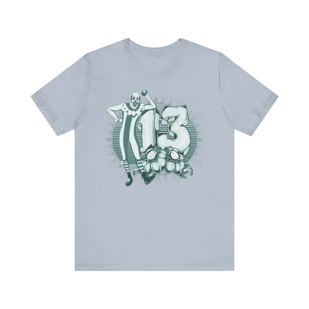 Lucky Number 13 Clown Illustration T-Shirt Vintage Numbers Floral Motif Unisex Cotton Art-39